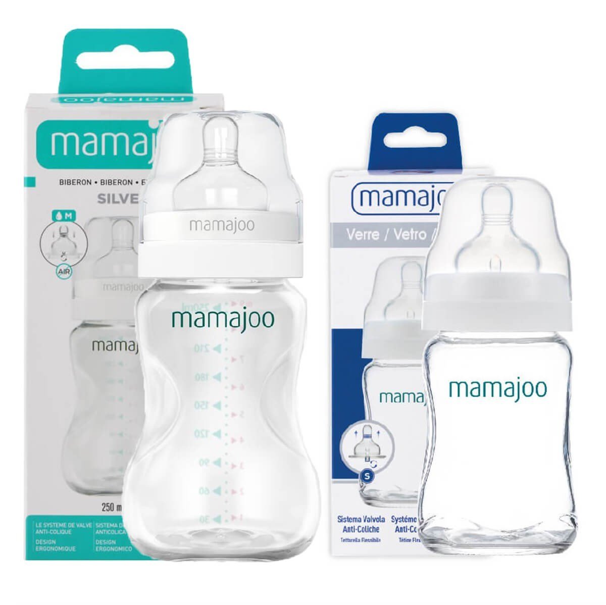 Mamajoo Cam Biberon 180ml + Silver Biberon 250ml